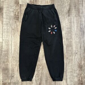 Adidas Originals Trefoil Joggers Black Sweatpants Mens S Embroidered Logo Cotton
